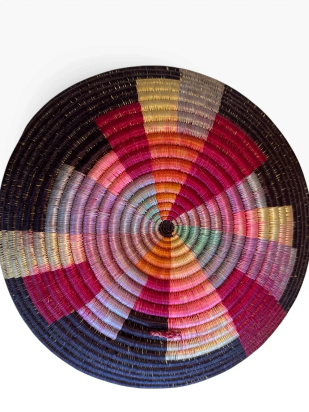 12” Handwoven Boho Basket Geometric Sunburst Colorful Southwest Decor